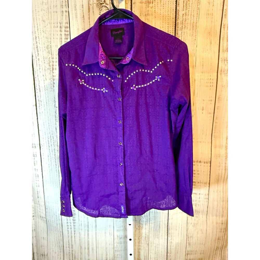 Wrangler Women’s Purple Floral Woven Rhinestone Button-Up Long Sleeve Size S